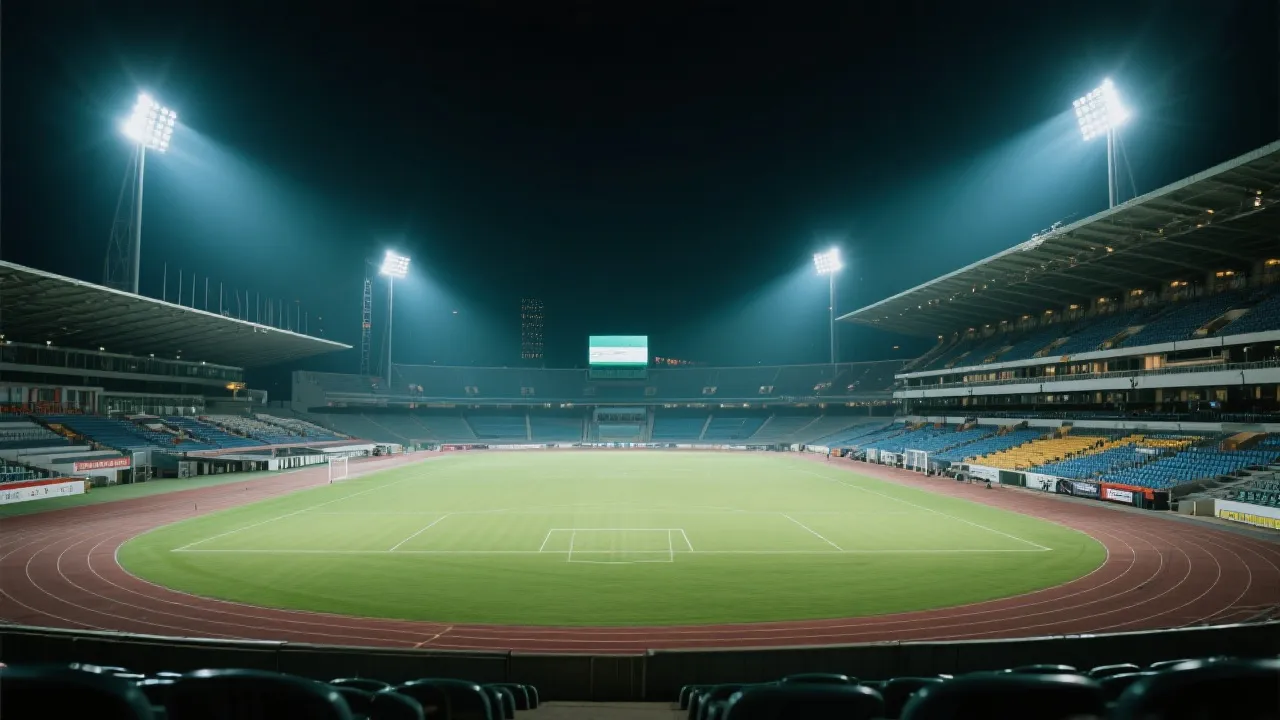 体育场夜景与运动员视觉海报